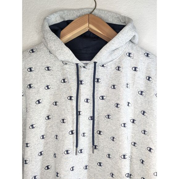 NWT Champion Logo Hoodie Pullover Size XL Gray Sports Sweatshirt Comfy Athletic - Picture 3 of 10